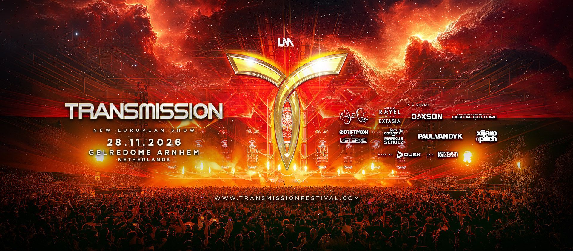Transmission 2026 : Paul van Dyk, Aly & Fila et un b2b Markus Schulz / Ferry Corsten au GelreDome d'Arnhem le 28 novembre